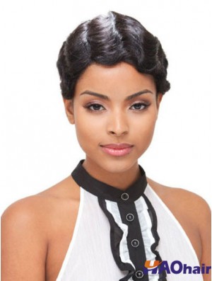 Court Boycuts Noir Ondulé Perruques Full Lace Modernes