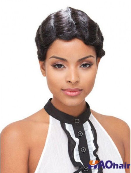 Court Boycuts Noir Ondulé Perruques Full Lace Modernes