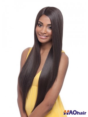 Long Yaki sans frange Perruques avant en dentelle marron tendance