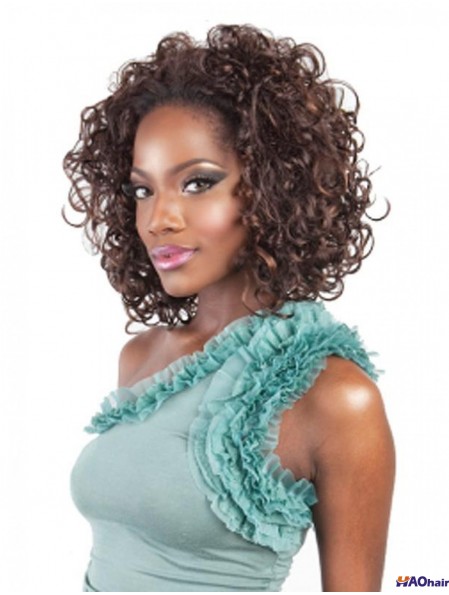 Kinky brésilien Remy cheveux brun longueur d'épaule parfait 3/4 perruques