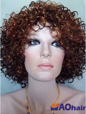 Kinky Layered Chin Length Perruques synthétiques Auburn de haute qualité