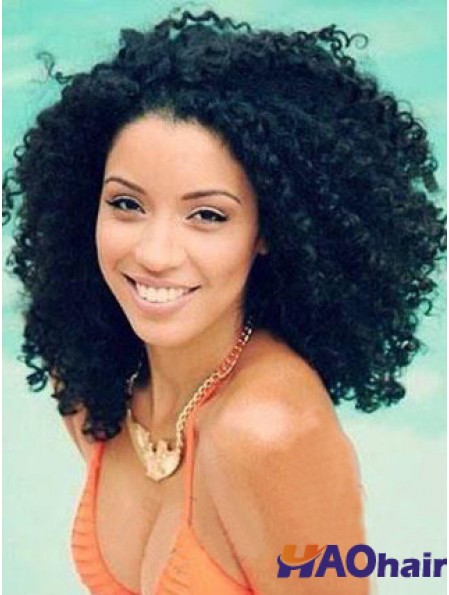 Perruque Afro Bouclée Afro Bouclée Crépus Noir Humain Avant de Lacet
