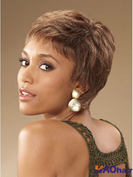 Cropped Brown Curly Boycuts Perruques Afro-Américaines Adaptées