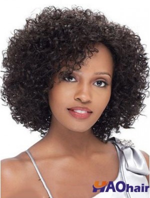 Cheveux humains brésiliens courts avant de lacet noir perruques bouclés crépus pour les femmes noires