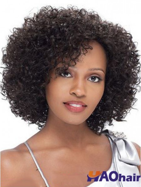 Cheveux humains brésiliens courts avant de lacet noir perruques bouclés crépus pour les femmes noires