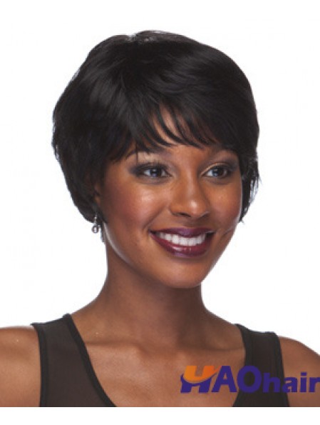 Perruque afro-américaine courte noire droite avec frange
