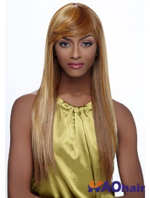 Longue blonde droite avec frange perruques afro-américaines à la mode