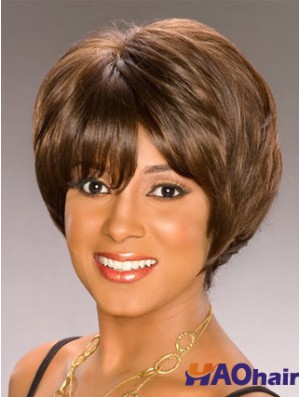 Bobs capless court ondulé brun synthétique perruques afro-américaines UK