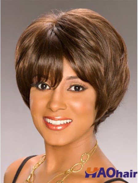 Bobs capless court ondulé brun synthétique perruques afro-américaines UK