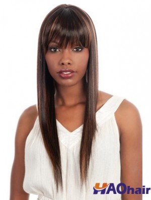 Long Yaki brun avec frange perruques afro-américaines à la mode