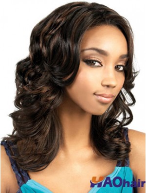 Long Brown Wavy Without Bangs Superbes perruques afro-américaines