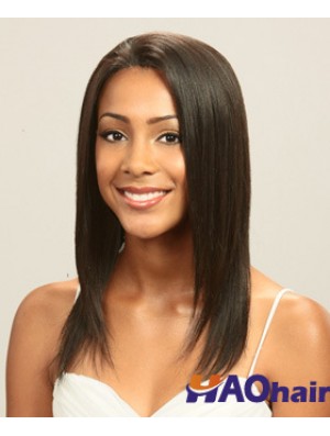Sans Frange Parfait Droite Brun Long Cheveux Humains Avant de Lacet Perruques