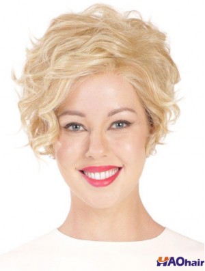Perruques bouclées blondes monofilament bouclées de flexibilité synthétique
