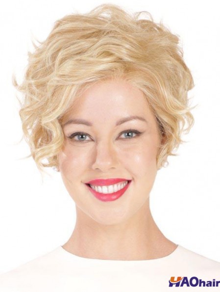 Perruques bouclées blondes monofilament bouclées de flexibilité synthétique
