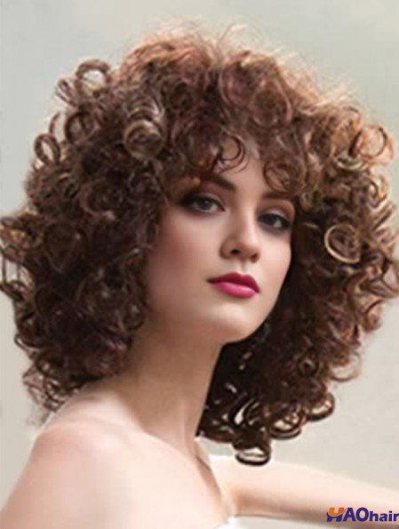 Perruques synthétiques pour dames Longueur d'épaule Style bouclé Coupe en couches