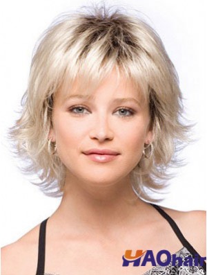 Perruques de cheveux synthétiques Longueur de menton avec une couleur blonde frange avec capless
