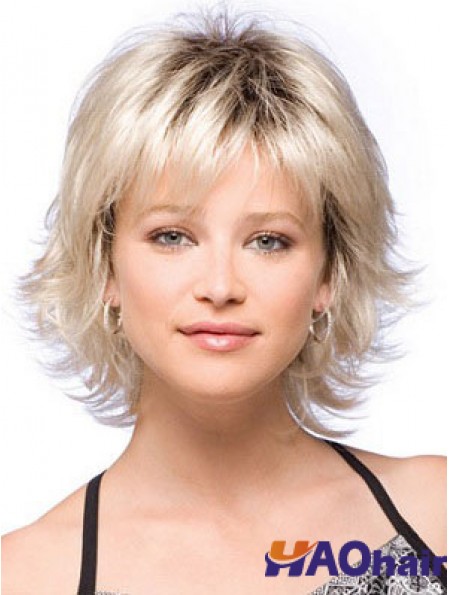 Perruques de cheveux synthétiques Longueur de menton avec une couleur blonde frange avec capless