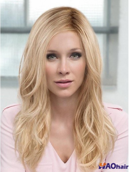 Perruque de cheveux synthétiques ondulée blonde en couches de 18 pouces de long