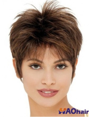 Perruques synthétiques bon marché au Royaume-Uni avec longueur coupée capless couleur marron Boycuts