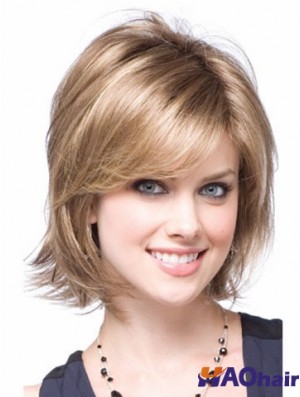 Synthétique avec longueur de menton sans capuchon Couleur blonde Coupe en couches