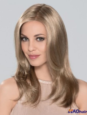 Sans Frange Monofilament 16 pouces Droite Blonde Longue Perruques