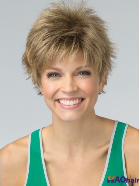 Perruque synthétique courte coupe Pixie couleur blonde Longueur recadrée Boycuts