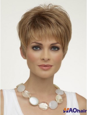 Perruques synthétiques naturelles Boycuts Longueur recadrée Perruques de couleur blonde