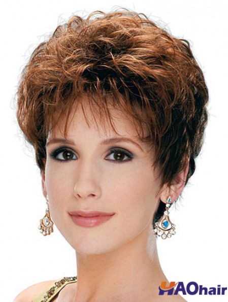 Perruque de dame classique avec une longueur courte de style bouclé synthétique sans capuchon