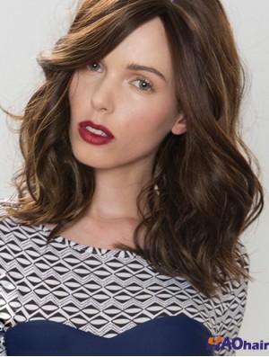 Brun Longueur d'épaule Ondulée Layered 14  inchPerruques Moyennes Pratiques