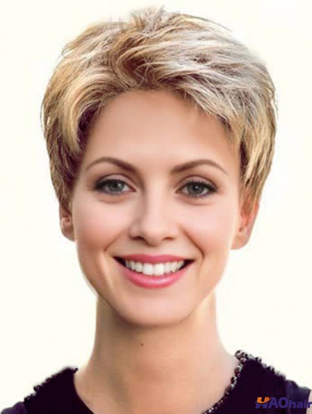 Boycuts courts coupés Flexibilité Blonde 100% perruques nouées à la main