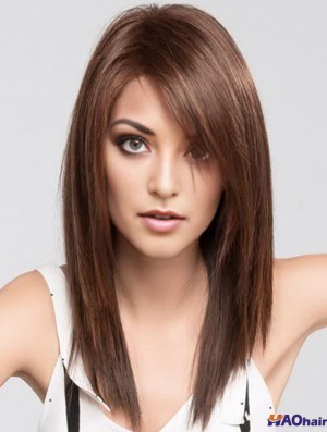 Brown 16  inchavec Bangs longues perruques monofilament à la mode