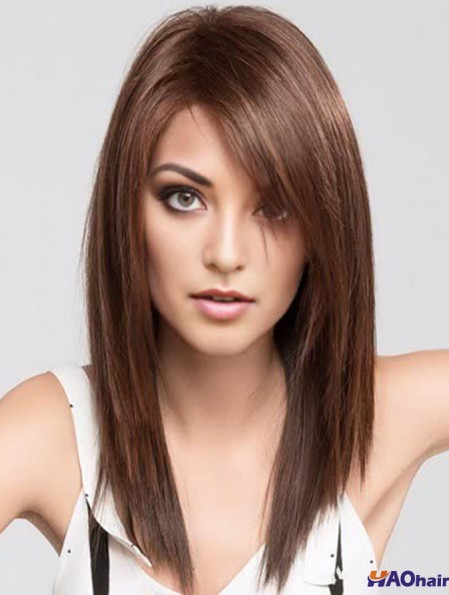 Brown 16  inchavec Bangs longues perruques monofilament à la mode