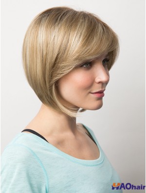 Tendance 10  inchBlonde longueur du menton Bobs perruques en dentelle droite