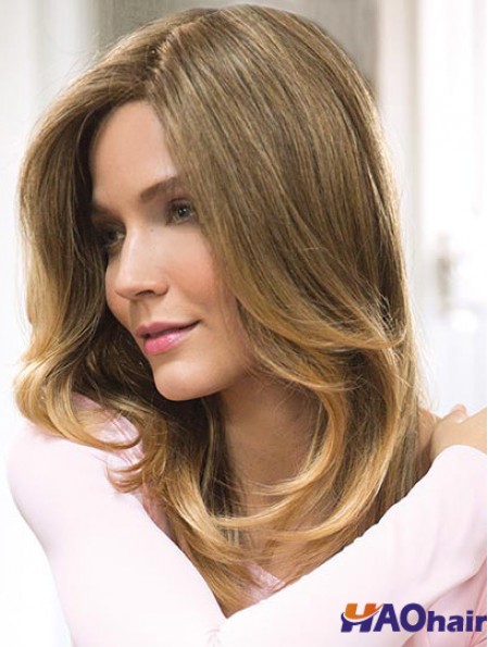 Blonde 16  inchsans frange longues belles perruques monofilament