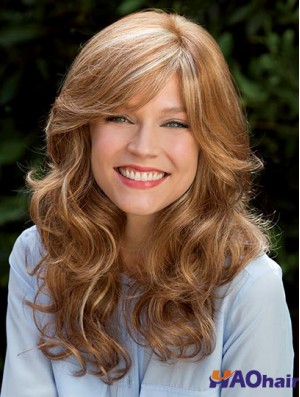 Blonde 16  inchavec frange longue perruque de monofilament de flexibilité