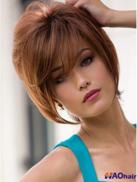 Avec Bangs Auburn Droite 9  inchPerruques Synthétiques Courtes