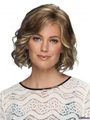 Front de dentelle 12 pouces Blonde ondulée avec perruques Bangs