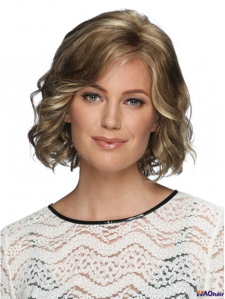 Front de dentelle 12 pouces Blonde ondulée avec perruques Bangs