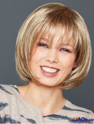 Perruque en dentelle synthétique avant droite avec longueur de menton blonde