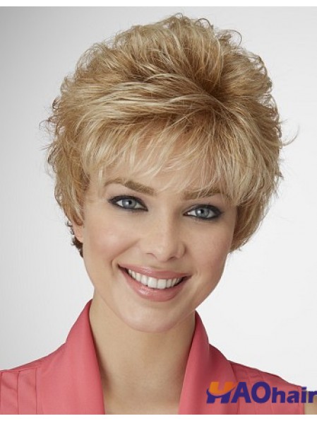 Perruque de cheveux synthétique élégante en couches style longueur courte couleur blonde