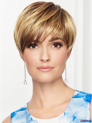 Perruques de base droites blondes en couches de 4 pouces