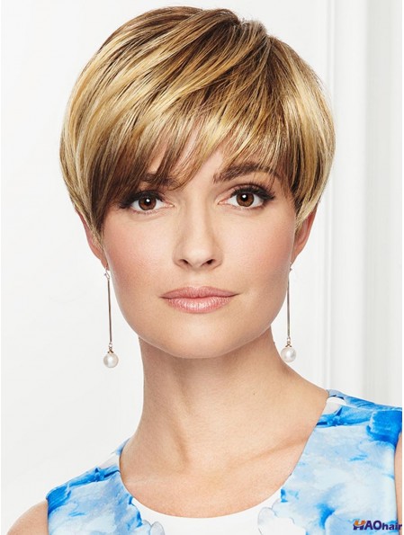 Perruques de base droites blondes en couches de 4 pouces