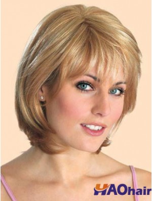 Perruques synthétiques avant de lacet pas chères Style droit Longueur de menton de couleur blonde