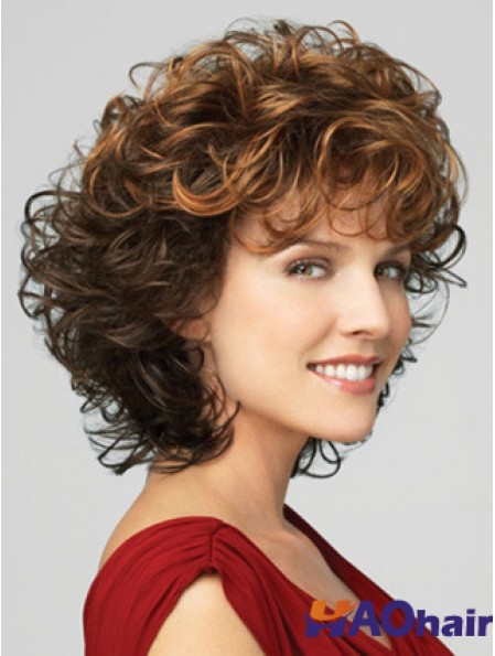 Perruque classique pour femme avec frange longueur de menton de style bouclé avant de dentelle