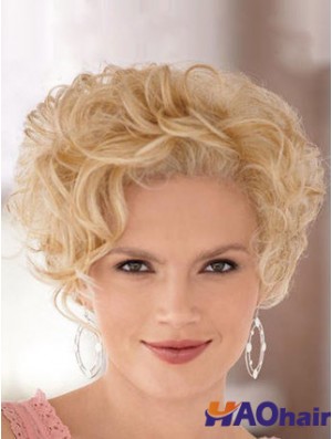 Haute qualité blonde courte bouclée classique avant de lacet perruques