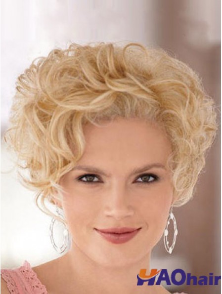 Haute qualité blonde courte bouclée classique avant de lacet perruques