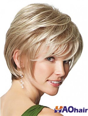 Perruques synthétiques UK uniquement Style droit Longueur courte Couleur blonde