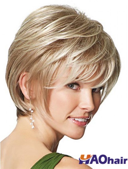 Perruques synthétiques UK uniquement Style droit Longueur courte Couleur blonde