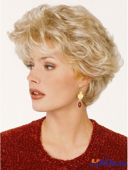 Perruques synthétiques de coupe classique de longueur courte de couleur blonde pour les vieilles femmes