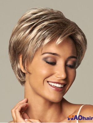 Perruques synthétiques à la mode blonde ondulée en couches de 8 pouces